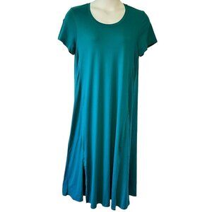 Cuddl Duds Flexwear Maxi Dress Teal Color Scoop Neck Short Sleeve Side Slits P1X